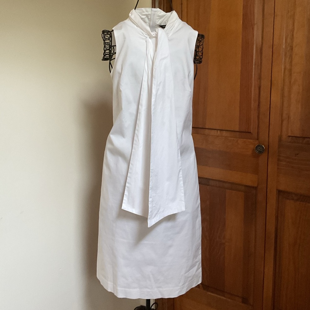 Banana Republic White Bow Tie Neck Shift Dress 4 - Picture 6 of 8